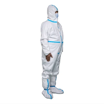 Type 4/5/6 White Microporous Coverall Disposable Protective Clothing with Hood with Melt Tapes