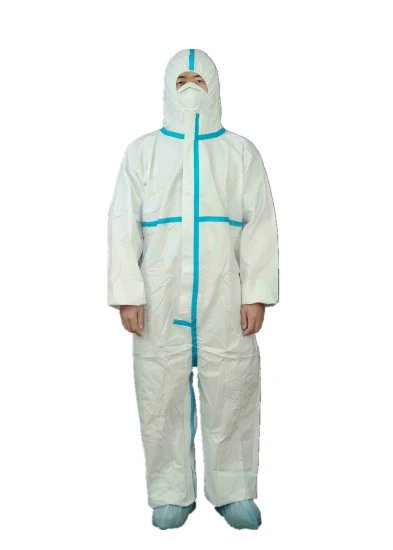 Type4/5/6 Excellent Filtration with Blue Tape Medical Use Coverall Disposable Use Laboratory Use Chemical Protective Coverall