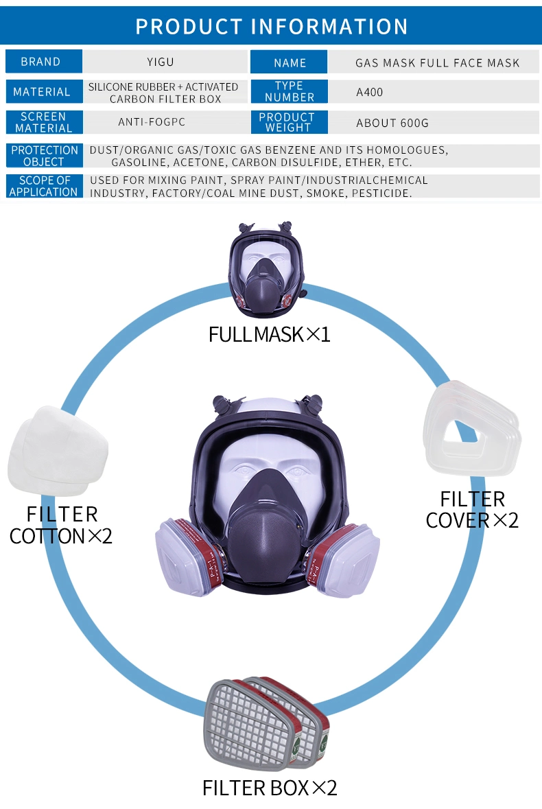 Full Face Dustproof Gas Mask Glasses Reusable Respirator Filter Activated Filter Carbon Mask