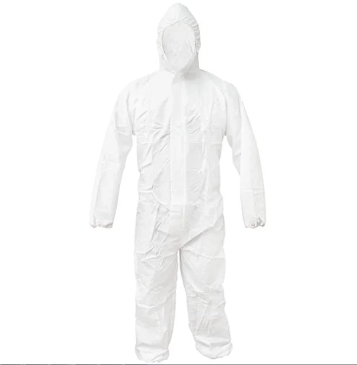 PPE-Plus Disposable Non-Woven Protective Clothing Dustproof Purification Hooded Jumpsuit White