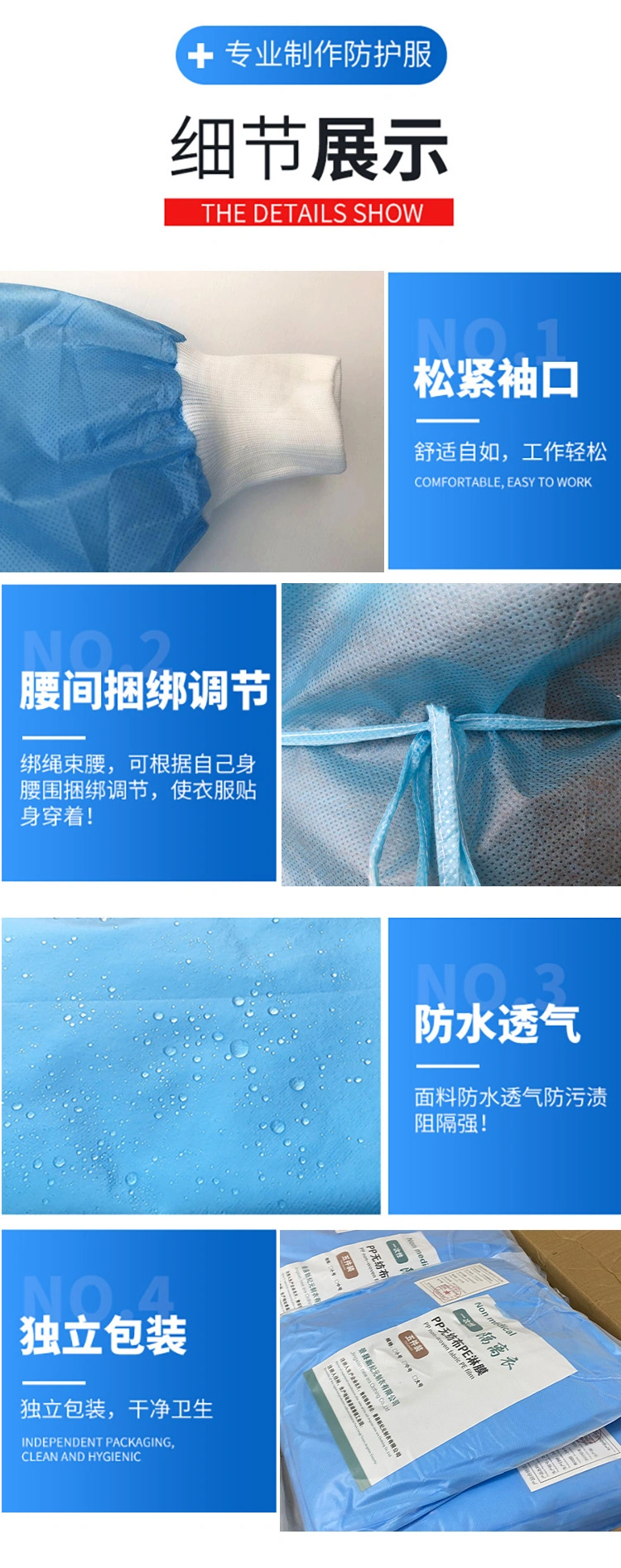 Durable Non-Woven Fabric Protective Clothing with Hood Personal Protection Factory Direct Sale
