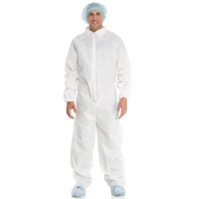 PPE-Plus Disposable Non-Woven Protective Clothing Dustproof Purification Hooded Jumpsuit White