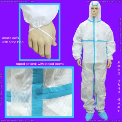Surgical/Medical/Waterproof/Plastic/PE/Working/Safety/Clothing/SMS Nonwoven Disposable PP Protective Coverall for Hospital/Lab/Food Processing Industry Service